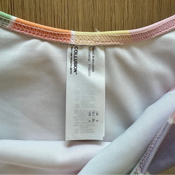 Collusion Multi Colour Bikini High Waist Bottoms, 1 Strap Top Sz: fits like XXS - Picture 10 of 13